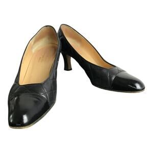 L'Arcad Vintage Pumps Womens Size EU 39.5 Black Quilted Leather 2.5" Heels‎